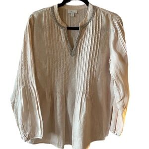 J.Jill love linen Blush Beaded Tunic Boho Blouse Top conservative